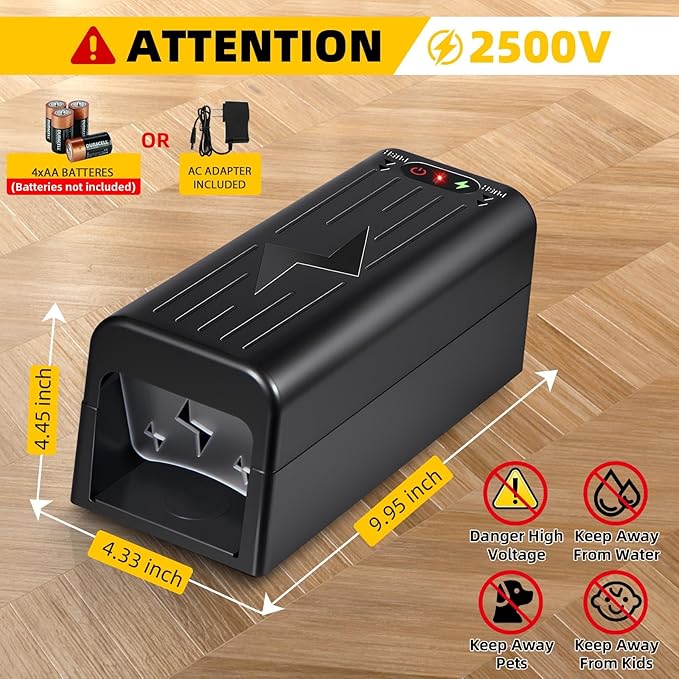 Rat Trap Zapper Electric Mouse Zappers,2 Packs Electronic Rodent Zapper with Anti-Escape Baffle Indoor,Powerful Voltage Rats and Mice Traps, Reusable&No Touch Rodent Control for Home Use
