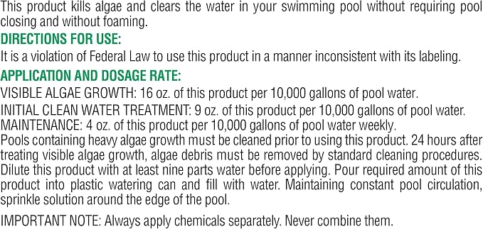 Pool Mate 1-Quart 4-Pack Concentrated Black Algaecide, Algaecide for Pool, Made in USA