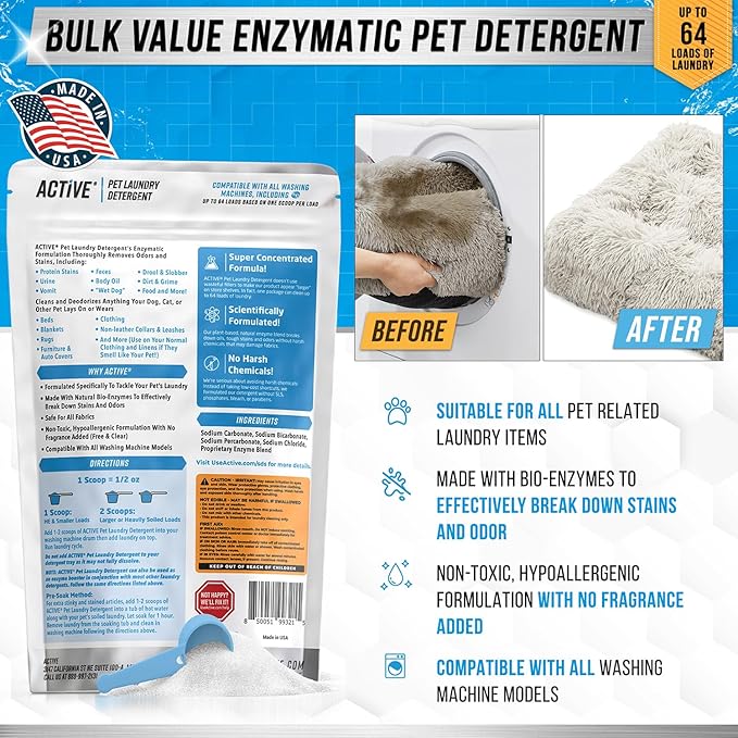 ACTIVE Washing Machine Cleaner for Pet Owners and Pet Laundry Detergent - Includes 24pk Pet Washer Cleaning Tablets and 2LB Pet Enzyme Laundry Detergent Powder