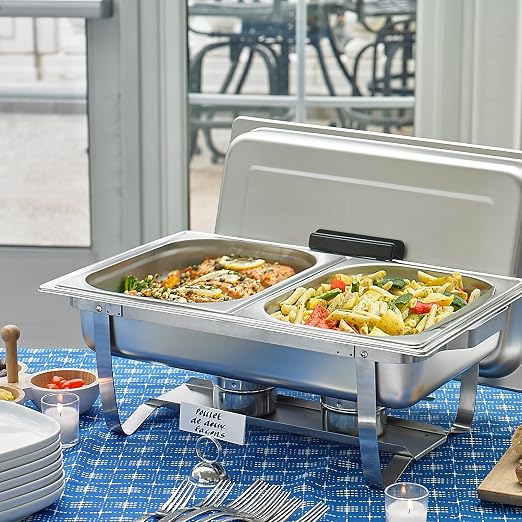 Sterno Buffet Kit Foldable Chafing Dish Buffet Set - Chafing Dishes for Buffet & Catering Food Warmers - Catering Supplies & Food Warming Trays for Buffet Party - 8-Piece Chafing Dish Set
