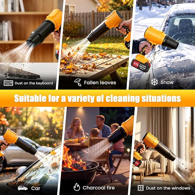 Leaf Blower Cordless, 950000RPM 21V Battery Powered Electric Leaf Blower with 2 x 4.0Ah Battery, Handheld Lightweight Turbo Blower Air Blower for Snow, Lawn Care with 2 Extended Nozzle