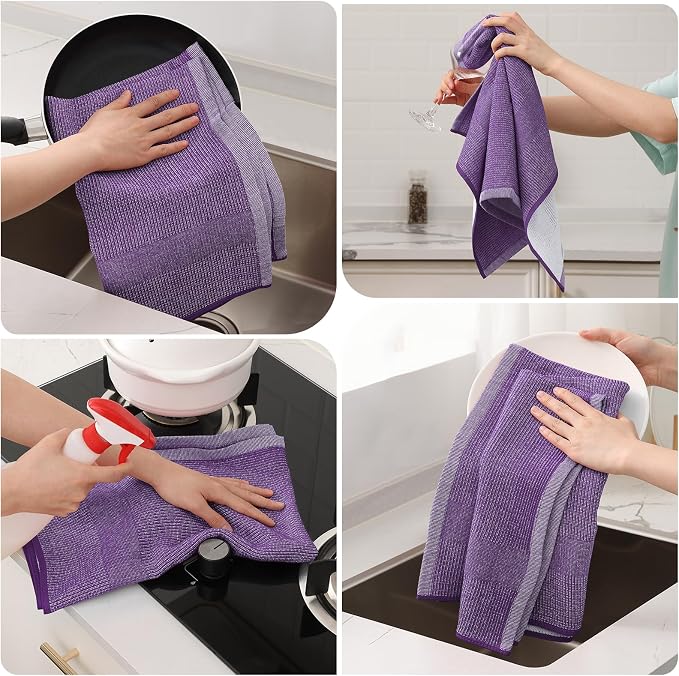 Mordimy Premium Kitchen Towels 8 Pack (18 x 28 Inches, Purple), Large Cotton Kitchen Hand Towel, Flat & Terry Dish Towels for Drying Dishes, Super Absorbent Tea Dishtowels Set with Hanging Loop