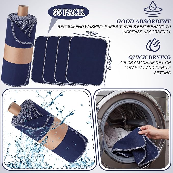 36 Pack Reusable Cleaning Cloths Washable Cotton Kitchen Towels for Home(Retro,Navy Blue)