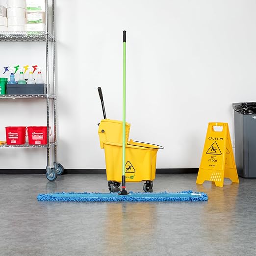 Restaurantware-Clean Tek Professional 48.03 x 5 Inch Dry Floor Mop, 1 Reusable Dust Mop - 64-Inch Handle, Secure Attachment, Blue Microfiber, Machine Washable, for Floor, Cleaning Home Or Office