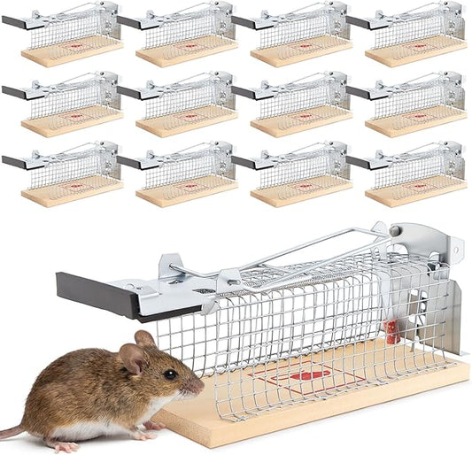 12 Pack Small Humane Mouse Trap, 6 x 2.4 x 2.8 Inch, No Kill, Catch and Release, Reusable Live Mouse Trap, Indoor Outdoor Rat Cage for Small Live Rodent Chipmunk Squirrel Mole Safe Control