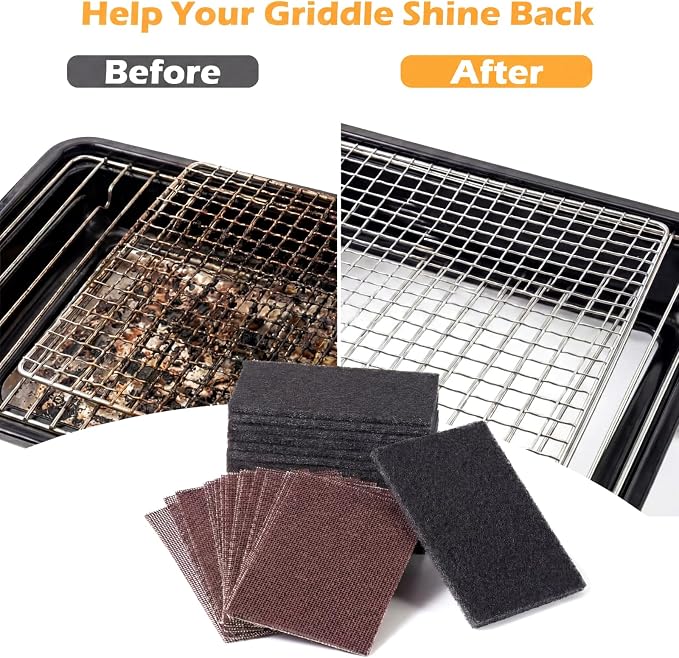 Reallnaive 100 Piece Griddle Cleaning Kit 70 Screens 30 Cleaning Pads Heavy-Duty Abrasive Mesh Pads for Flat Tops, Cast Iron, and Stainless Steel Griddle Clean Accessories Bundle