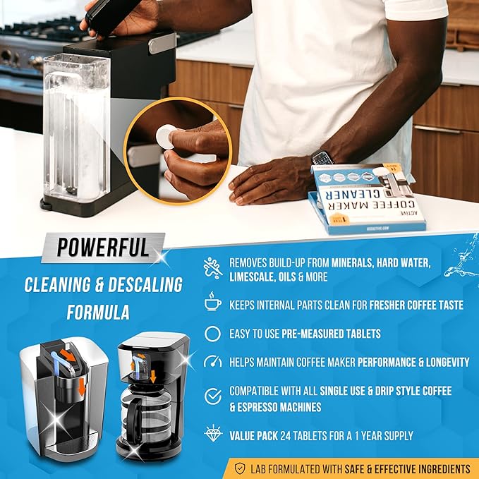 ACTIVE Swedish Dishcloths and Coffee Maker Cleaner - Includes 12ct Cellulose Sponge Cloths and Coffee Machine Cleaning Tablets