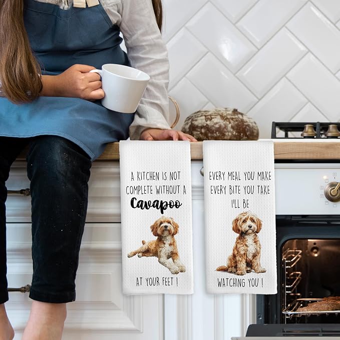 Cavapoo Dog Kitchen Towels Set of 2, Funny Dog Kitchen Decor, Dogs Gifts for Women Men Hand Towel, Pet Owner Gift Decorative Tea Towels Dish Towel 16x24 Inch