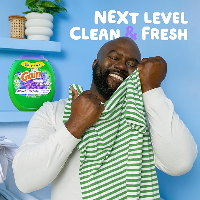 Gain Super Flings Laundry Detergent Pacs, 45 Count, Dewdrop Dream scent, clean and fresh washing detergent laundry soap pacs (Pack of 4)