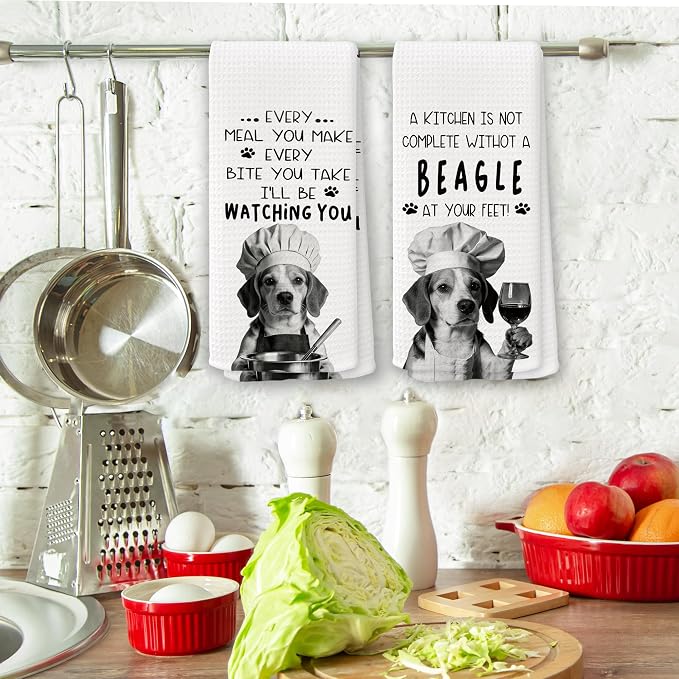 Funny Beagle Dog Kitchen Towels 16x24 Inch Set of 2 | Beagle Gifts for Women Men Dish Tea Towels for Kitchen, Dog Lover Mom Dad Owner Gifts Decorative Hand Towel