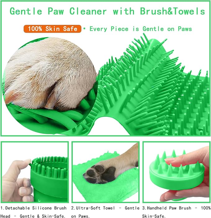Dog Paw Cleaner Cup with Detachable Top Brush for Large & XL Dogs | Quick-clean muddy paws with soft bristles, one-step top brush grabs loose fur, lazy-friendly design, fits paws 2.5-3.5“ wide