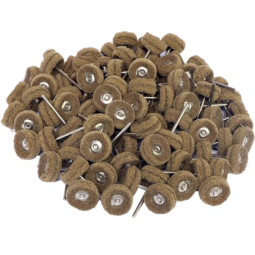 100pcs 1" Abrasive Wheel Buffing Polishing Wheel Set for Rotary Tool, with 3mm Shaft for Rust Removal Deburring Metal Polishing (Brown 120#)