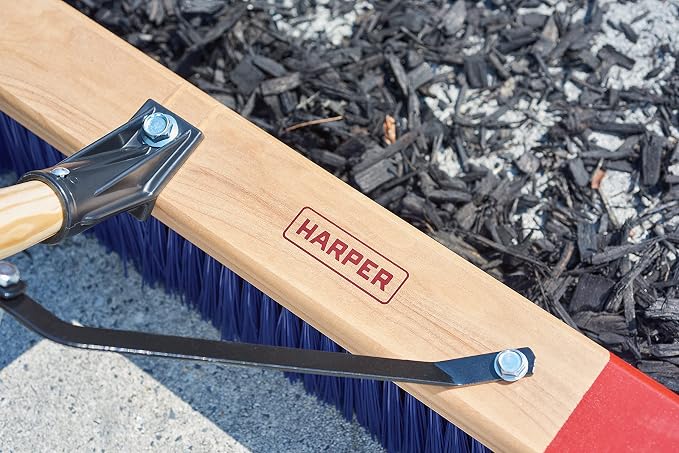Harper 24 Inch Push Broom with Stiff Bristles, Premium Heavy Duty Outdoor Wet/Dry Rough-Surface, for Mulch, Gravel, Oil Dry, Dirt, Soil, with Long Wooden Handle