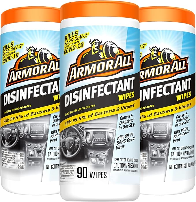 Armor All Car Disinfectant Wipes, Car Cleaning Wipes for Cars, Trucks, Motorcycles, 30 Wipes Each, 3 Pack