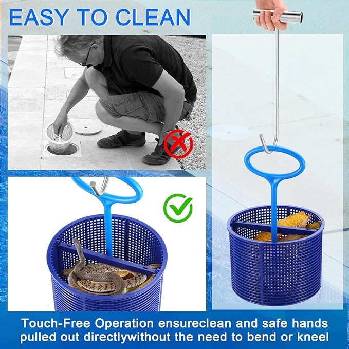 2 Pcs Pool Skimmer Basket with 1 Skimmer Handle and 1 Basket Hook Kit Compatible with Sp1082ca B-152 Automatic Skimmers, Compatible Sp1082 Sp1083 Sp1084 1085 1086 Sp1075 1075t(Blue)
