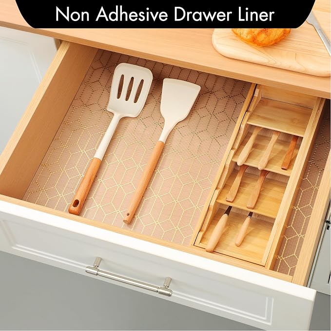 Cooyes Shelf Liner, Non Adhesive Drawer and Cabinet Liner, EVA Washable Oil-Proof Shelf Paper for Kitchen Cabinets, Refrigerator, Storage, Desks with Modern Pattern