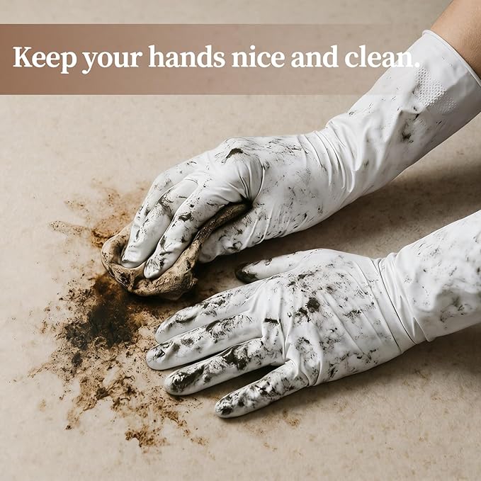 50 Counts 16" Long Disposable Nitrile Gloves Latex Free Dishwashing Gloves Waterproof for Household Clean Gardening(White,L)