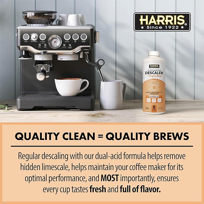HARRIS Coffee Machine Descaler Descaling Solution, 32 fl oz (2 Pack, 8 Uses Each), Compatible with Keurig, Nespresso, Breville, DeLonghi, Jura & Ninja Coffee and Espresso Makers