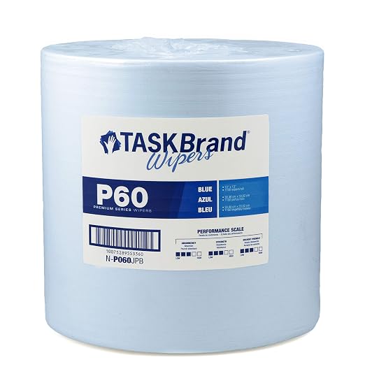 TaskBrand P60 Premium Series Wiper, Hydrospun, Blue, 12" x 13", Medium Duty, Roll, 1100 Sheets (N-P060JPB)