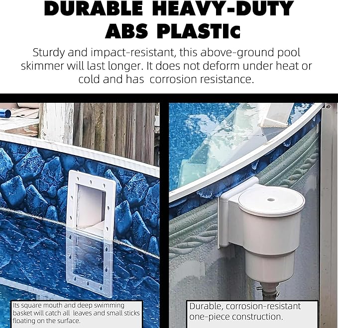 TonGass (Complete Set Universal Fit Above Ground Pool Skimmers (White) Pool Skimmer Accessory Kit ABS Plastic Thru-Wall Skimmer with Accessories Opening Width 6" Fits All Standard Pools Wall Cutouts