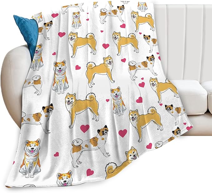 Akita Dog Gifts and Decor - Cute Dog Throw Blanket for Girls, Women, Kids, Adults - Soft, Warm, Cozy Fleece Blanket for Couch, Sofa, Bed - 80"x60"
