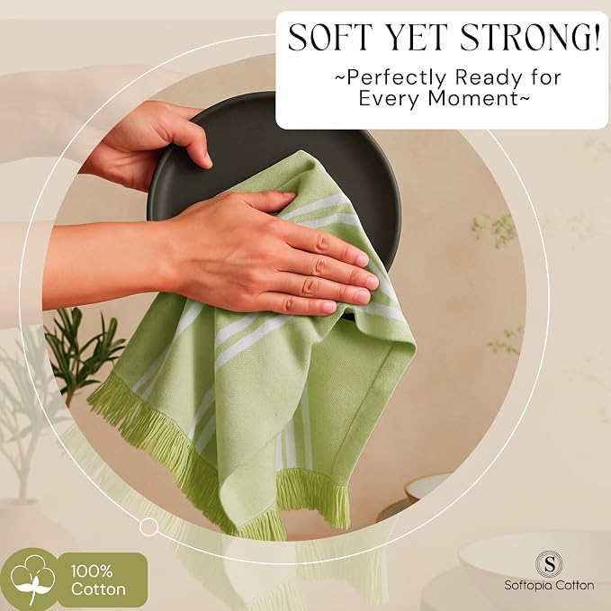 Multi Color Kitchen Towels 4 Pack, 16x26 Inches, Striped Tea Towels, Quick Dry Dishcloth, Absorbent Cleaning Rags, Washable Kitchen Cloths - Rose Pink, Lavender, Green, Orange
