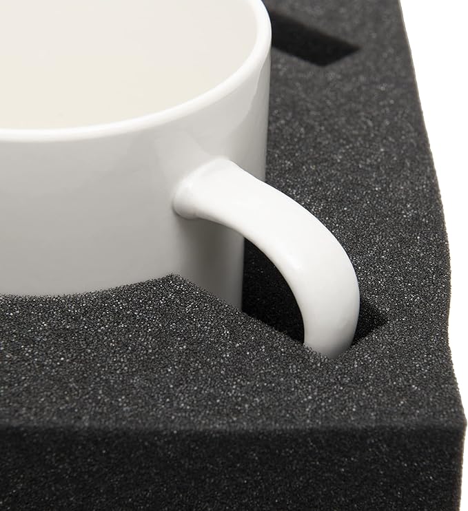 Foam Cup & Glass Holder – Grey Sponge Tray, 8-Slot for Standard Mugs – Sturdy Travel Drink Campervan Storage, Beverage Organizer for RV, Camper, Boat & Motorhome