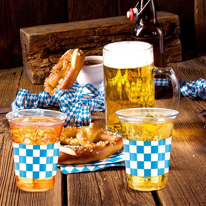 SiliFine 50 Pcs 12 oz Blue Checkered Plastic Cups Clear Disposable Gingham Plaid Party Cups for Race Car Theme Baby Shower Farmhouse Celebrations Birthday Party Decorations