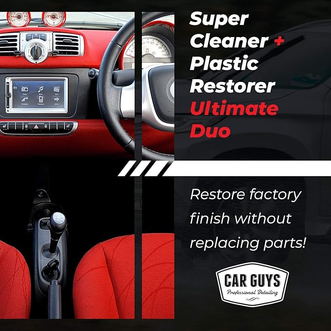 CarGuys Car Detailing Kit | Super Cleaner 18 Oz & Plastic Restorer 8 Oz: Works Best to Clean, Restore and Protect UV Faded Interior or Exterior Vinyl, Rubber, Trim, Tires, Dashboards, and Much More!