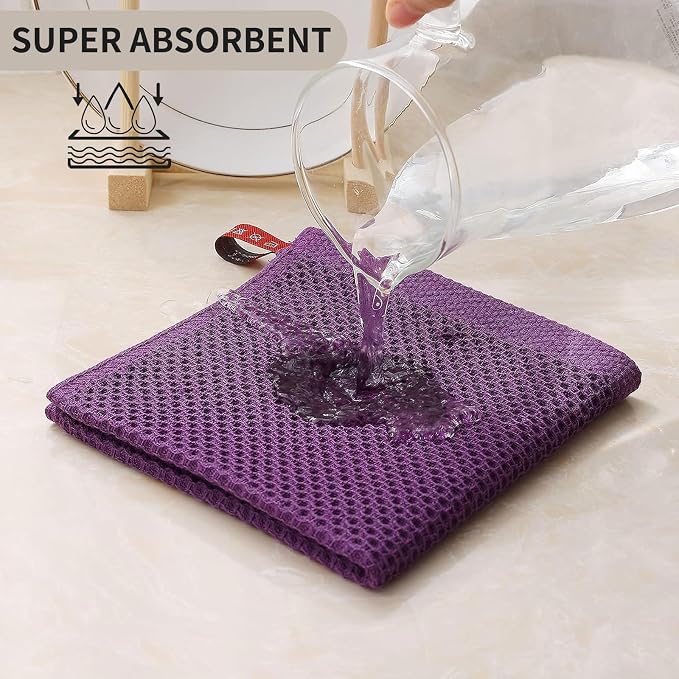 Kitinjoy 100% Cotton Kitchen Dish Cloths (12 X 12 Inches, Violet), 12 Pack Waffle Weave Ultra Soft Absorbent Dish Towels for Drying Dishes Quick Drying Kitchen Towels Dish Rags