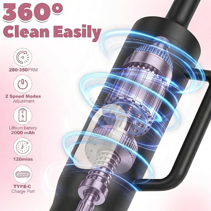 2 in 1 Electric Bottle Brush Set with Straw Cleaner - 14.5" Long Handle Cup Brush for Stanley 40oz Tumbler, 2-Speed Rotating Water Bottle Brush, 2000mAh Rechargeable, Portable Hook