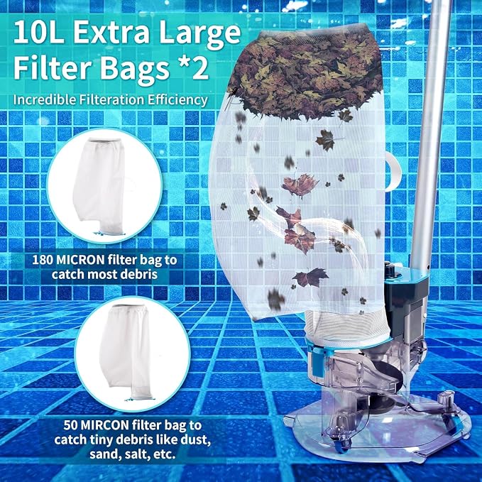 Leaf Eater, Heavy-Duty Cordless Pool Vacuum Cleaner with Dual Filter Bags,with Pole,Powerful Suction, Rechargeable, Effortless Leaf & Debris Removal, for Above Ground Pools & In Ground Pools