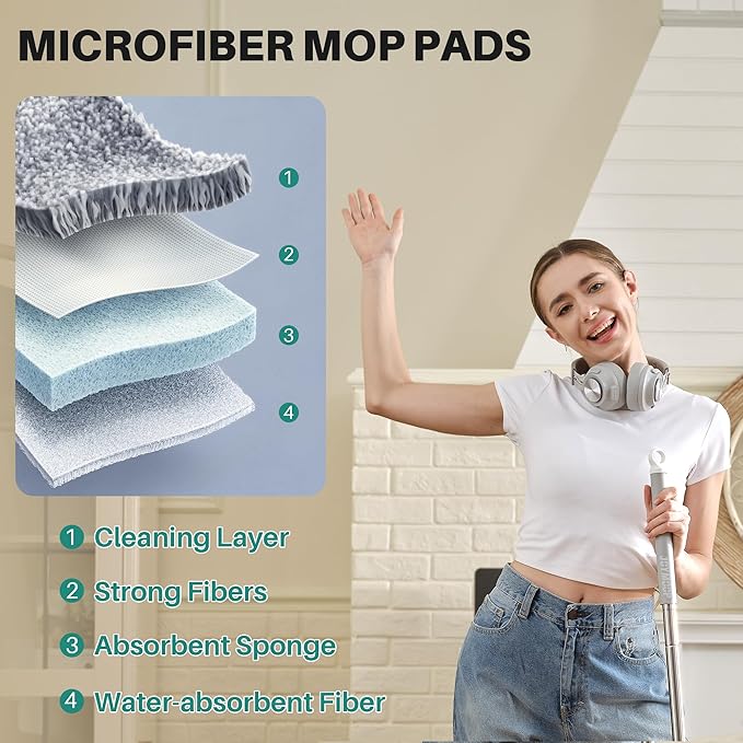 JOYMOOP Mop and Bucket Set, Dust Mops for Floor Cleaning, Wall Mop with 2 Microfiber Mop Head Replacement