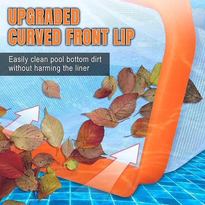 Pool Skimmer Net, Heavy Duty Swimming Pool Leaf Rake, Orange Plastic Frame with Large Capacity Nylon Mesh Bag for In-Ground & Above Ground Pool, Spa, Hot Tub Debris Removal (Pole Not Included)