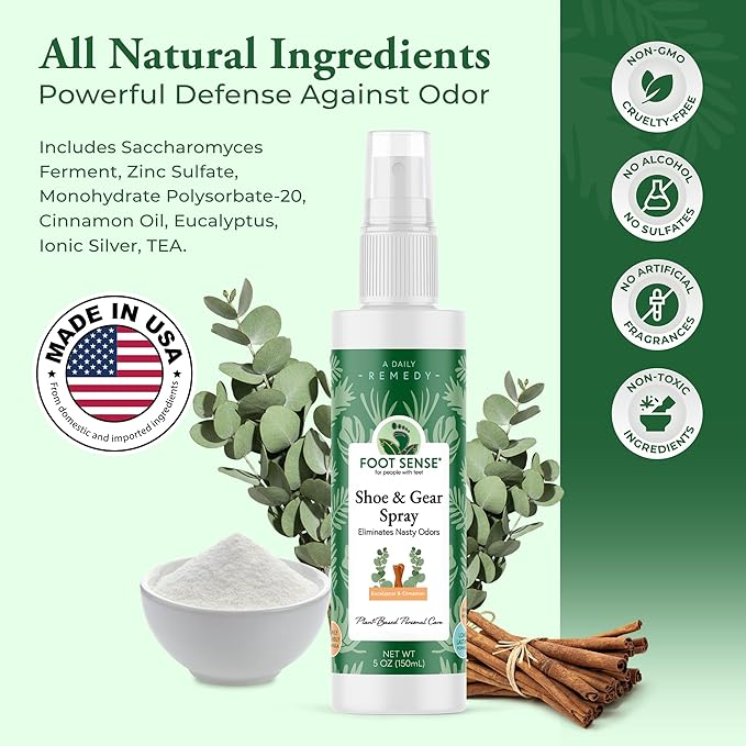 Foot Sense – Shoe Deodorizer & Foot Spray – Natural Foot & Shoe Odor Eliminator for Smelly Feet, Shoes & Sports Gear, Long-Lasting Refreshener for Adults & Kids – 5oz