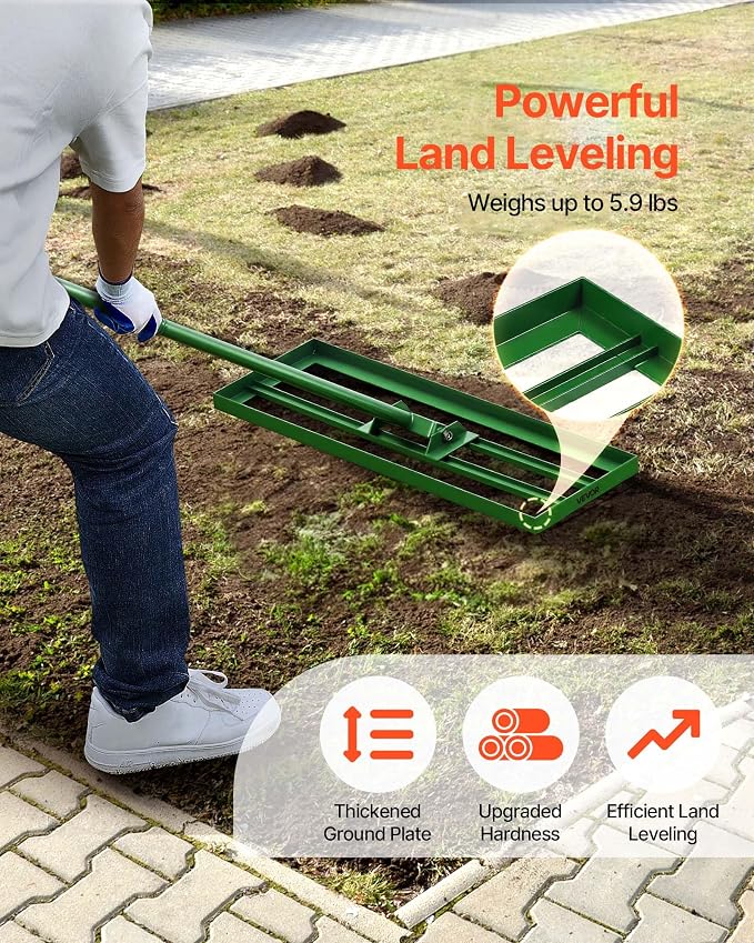 VEVOR Lawn Leveling Rake, 30"x10" Level Lawn Tool, Heavy-Duty Lawn Leveler with 78" Steel Extended Handle, Yard Leveling Rake Suit for Garden, Golf Lawn, Farm