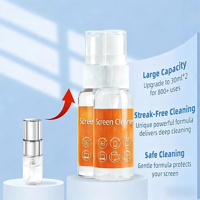 Keyboard Cleaning Kit Laptop Cleaner with 2Oz Computer Screen Cleaner Spray, Multi-Function PC Electronic Cleaner Kit for Car iPad iPhone Pro, Earbuds Macbook Camera Monitor PC, All-in-one with Patent