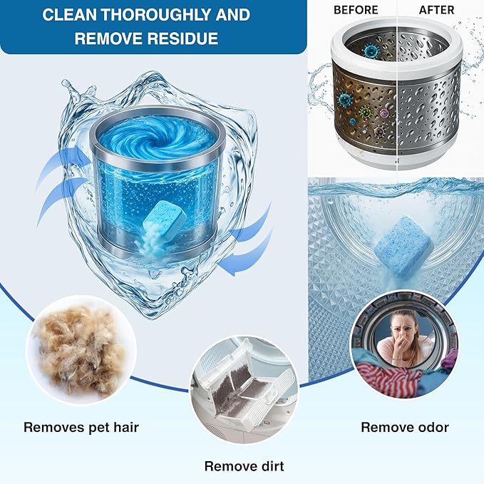 flowcheer Ice Maker Cleaner Tablets, Cleaning and Descaler for Countertop and Home Ice Machines&Washing Machine Cleaner Tablets, Septic Safe Descaler for Removing Pet Hair, Odors & Residue