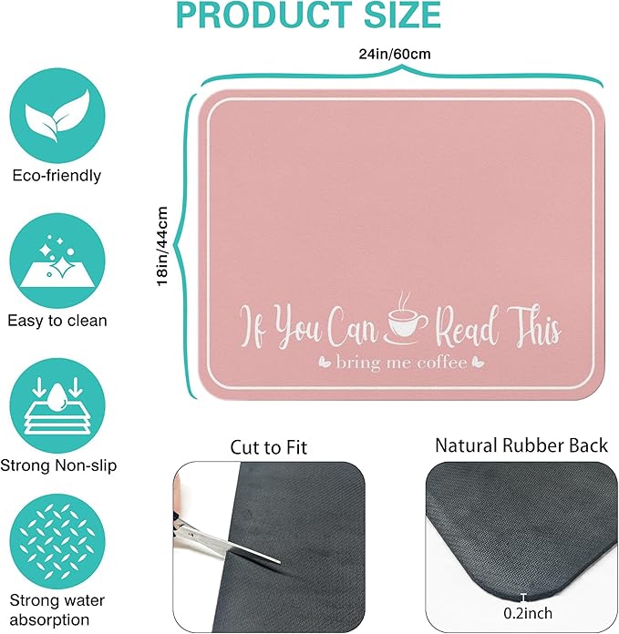 Coffee Bar Mat for Countertops 18inx24in,Absorbent Hide Stain Anti-Slip Cafe Bar Accessories Fit Under Coffee Machine Mat,dish drying mats for kitchen