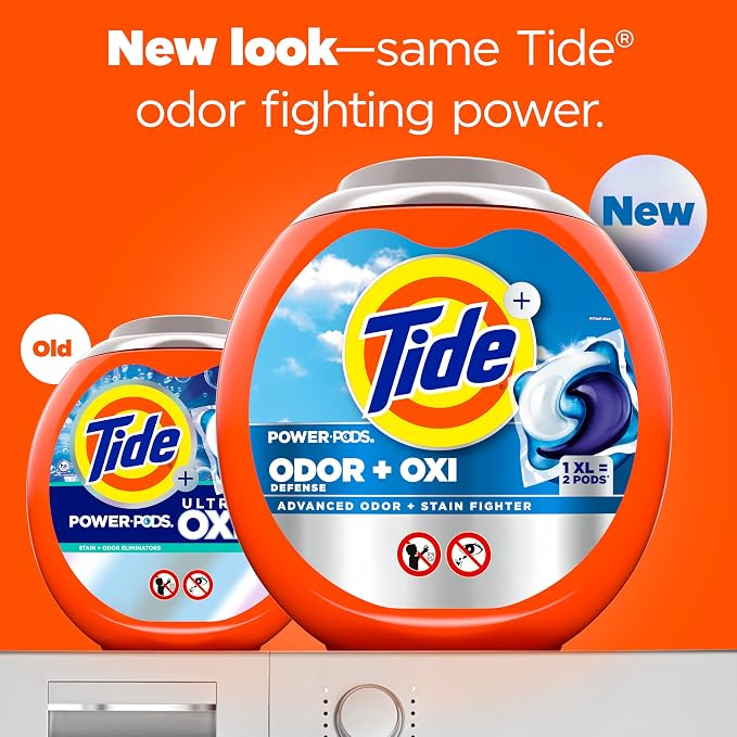 Tide Odor Defense + Oxi Laundry Detergent Pacs, Original Scent, 18 Count, Advanced Odor + Stain Fighter, laudry soap washing detergent pacs (Pack of 4)
