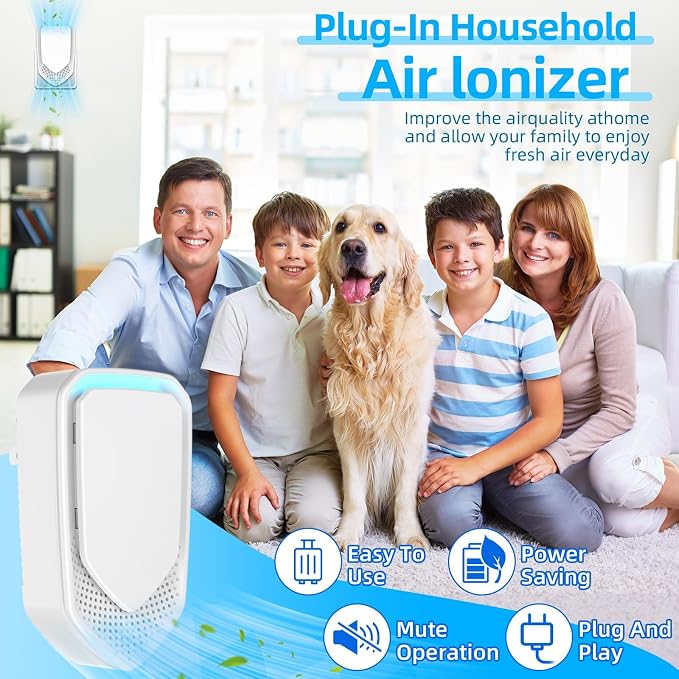 2026 Upgraded Air Ionizers for Home, 8 Pack Negative Ion Air Purifier Plug In, Whisper-Quiet Dust Mites Killer & Odor Eliminator for Bathroom, Bedroom, Kitchen, Pet Areas, Filterless