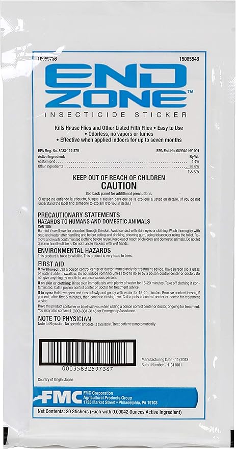 EndZone Insecticide Stickers Fly Control - 1 Pack of 20