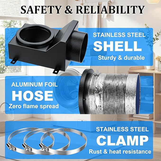 Magnetic Dryer Vent Coupler, 90 Degree Elbow Dryer Vent Connector Kit with Strong Magnetic Self-Connection, Stainless Steel Airtight Seal Dryer Venting Kit Includes 2.6ft 4IN Duct & Clamps