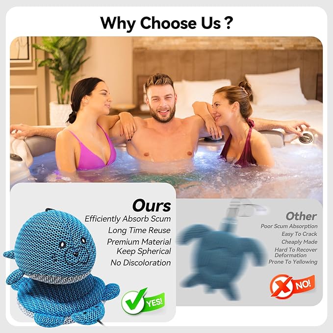 Hot Tub Scum Absorber Sponges Keep Water Clean & Clear- Reusable Oil Absorbing Spa Cleaner with 3D Honeycomb Design, Hot Tub Accessories 2-Pack Turtle & Seal