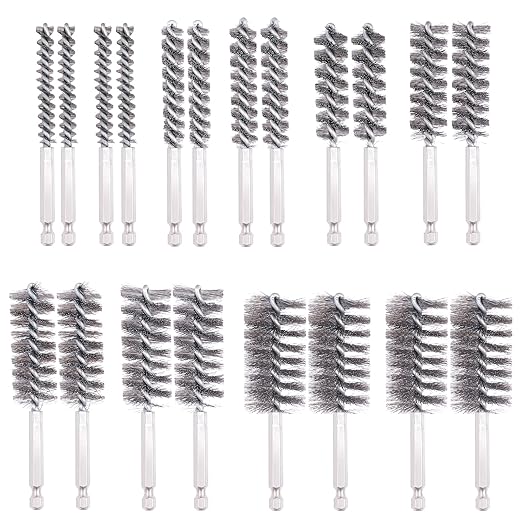 20pcs Drill Brush Attachments for Cleaning, Wire Brush for Drill, Drill Wire Brush, Stainless-Steel Bore Brush with Handle 1/4 Inch Hex Shank, for Drill Attachment, Tube Cleaning Rust