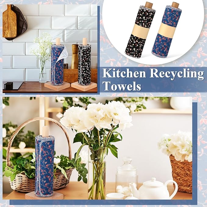 Redbaker 50 Pcs Reusable Paper Towels Paperless Reusable Cotton Cloths Toilet Absorbent Washable Paper Towels with Roll Kitchen Dishcloth for Kitchen Paperless Dishcloths(Plants)