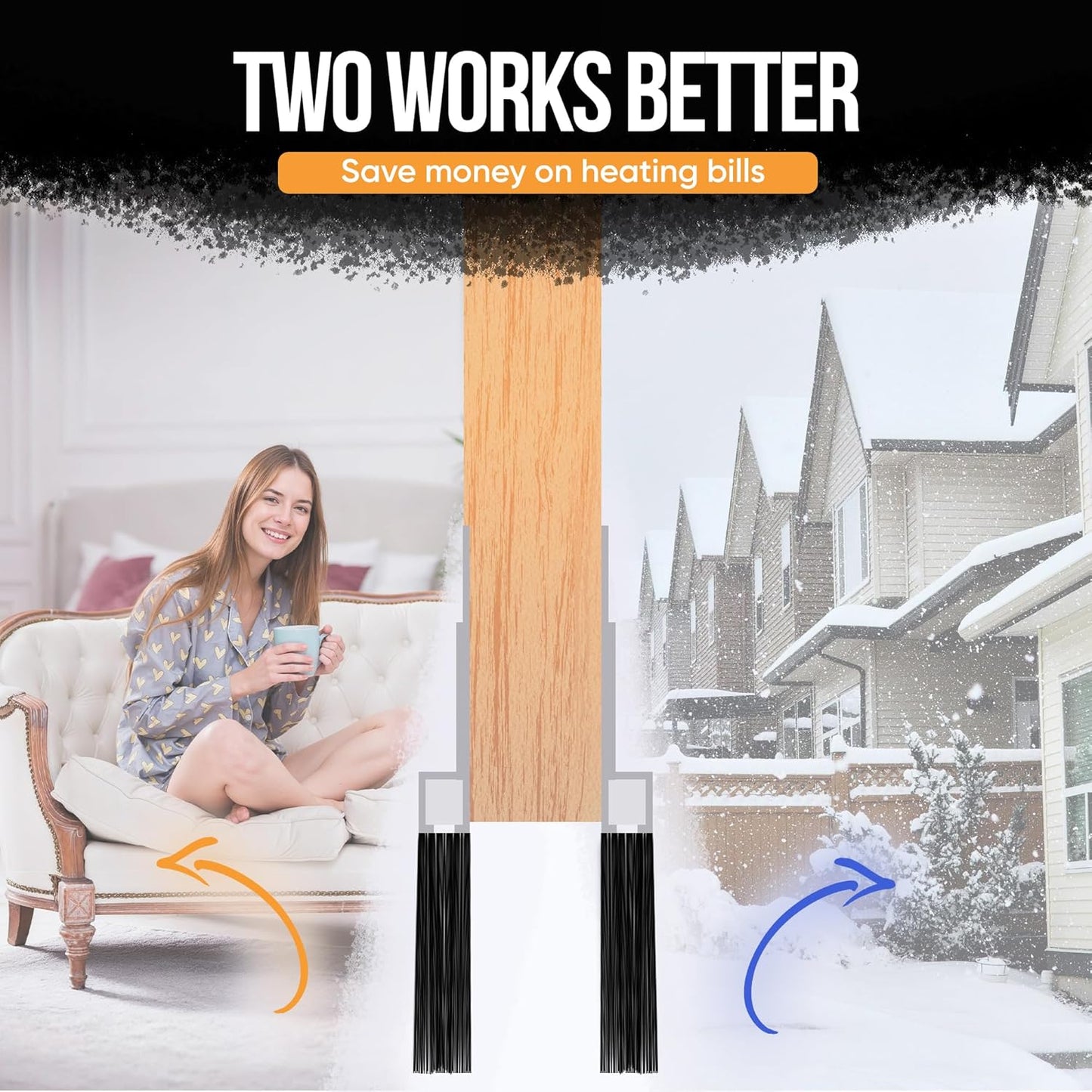 Premium 2 Pack Door Sweep for Bottom – Metal Gap Filler Draft Blocker, Weather Stripping Threshold Seal, Brush Weather Storm Soundproofing Rodent Guard Excluder Strip, Rain Drip Draft Stopper