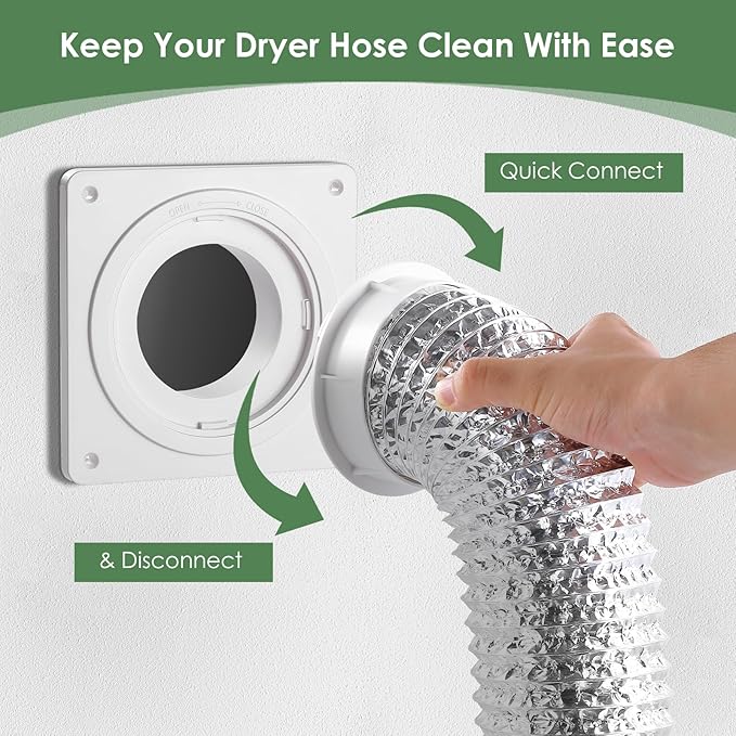 Dryer Vent Wall Plate with Hose(4 inch 8 feet), Twist Lock Dryer Vent Connector Kit, 4 Inch Dryer Duct Connector Flange, for Wall Exhaust Vent, Ceiling or Warmhouse Air Circulation