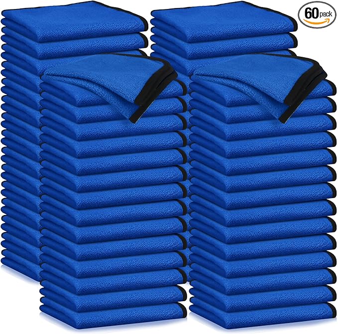 Tallew 60 Pcs Microfiber Towels:16"x16" Microfiber Drying Towels Bulk Micro Fiber Car Cleaning Cloth for Cars Drying Washing Polishing Office Windows Cleaning Household Supplies (Blue)