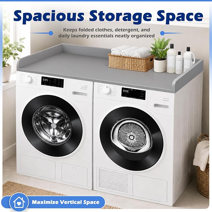 ROYXEN Washer Dryer Countertop, Laundry Countertop Solid Wood Core, Countertop for All Front-Loaded Washing Machine and Dryer, Extra Room for Laundry Room, Gray